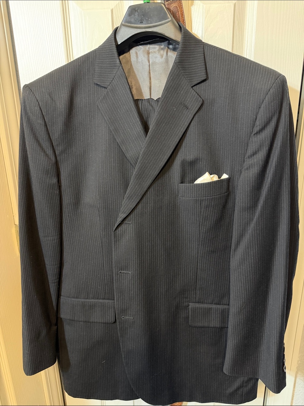 jf j.ferrar Black Charcoal Pinstripe Men's Suit